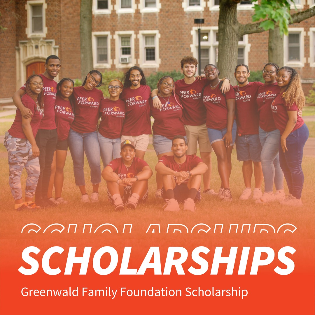 Image of PeerForward Alumni with an overlay title Scholarships