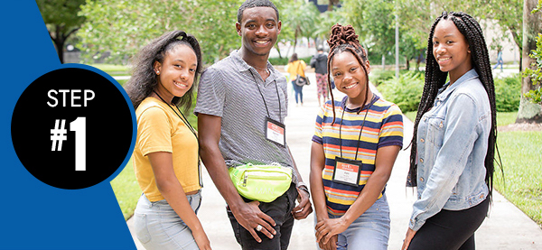 step 1 students smile on campus excited