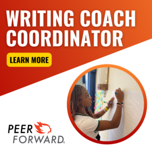 graphic promotoes writing coach coordinator volunteer position for PeerForward