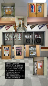 Doors decorated with collegiate signs