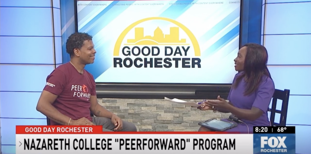 Screenshot of Good Day Rochester segment featuring PeerForward