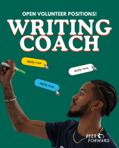 volunteer role open: writing coach with writing coach tyree bell pictured